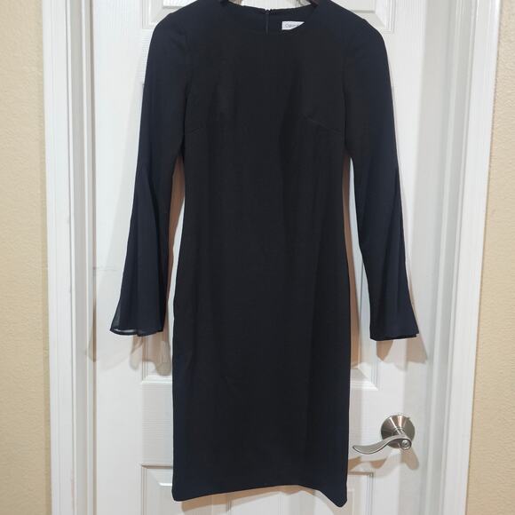 Calvin Klein Black Sheath Dress Sheer Bell Sleeves Size 2 - Picture 9 of 9